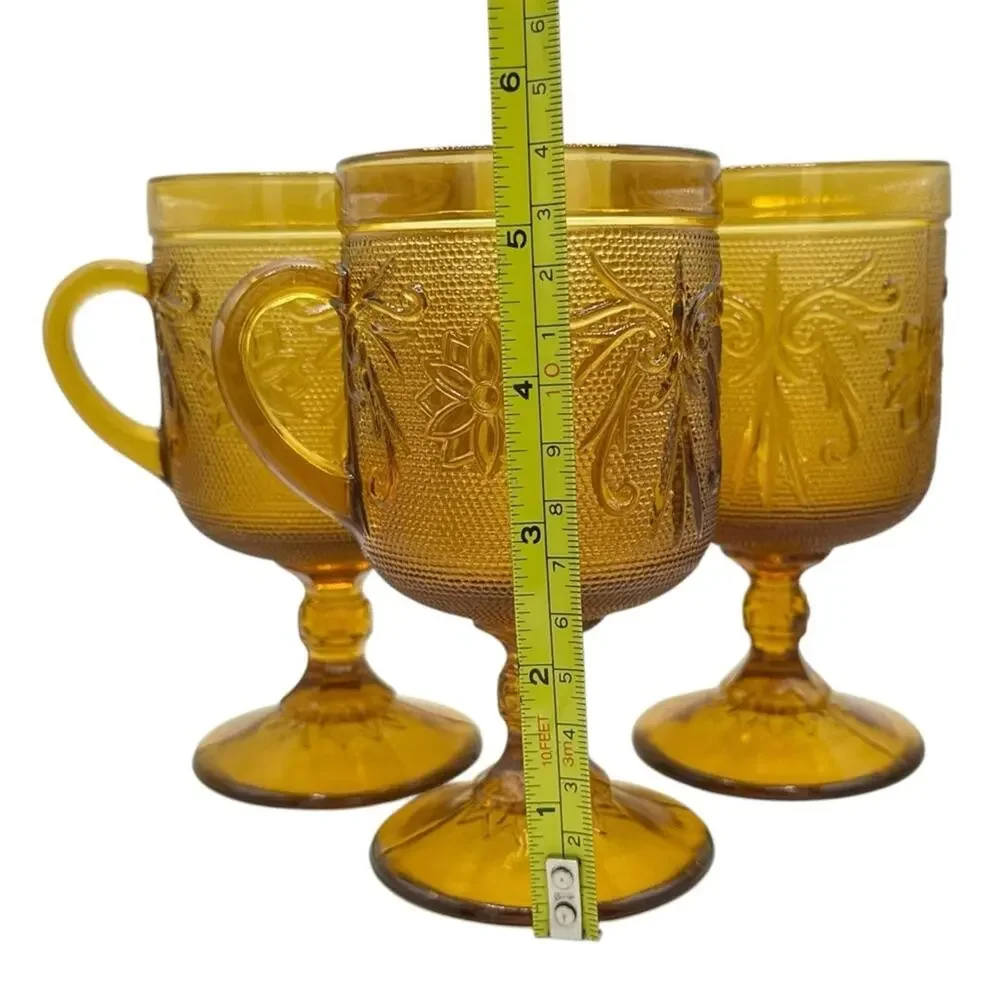 VTG Set of 3 70's Indiana Amber Glass Tiara Sandwich Goblet Mug Wine Water